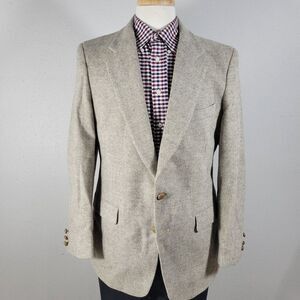 VTG Sergio Valente Men's Tweed Sport Coat Blazer Beige Gray Herringbone Wool 42R
